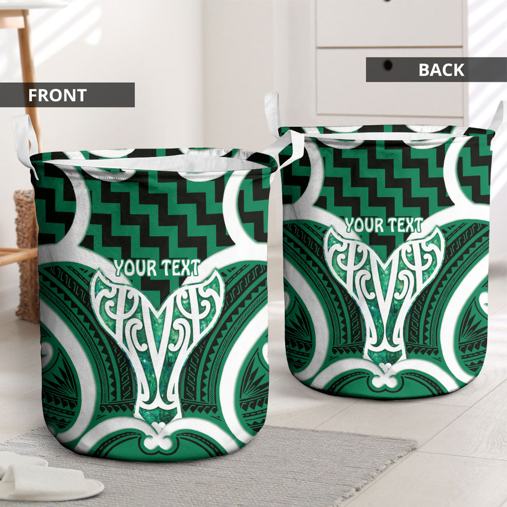 Aotearoa Atua Tangaroa Personalised Laundry Basket God Of The Sea Maori Whale Tail Green