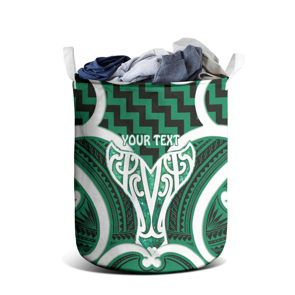Aotearoa Atua Tangaroa Personalised Laundry Basket God Of The Sea Maori Whale Tail Green