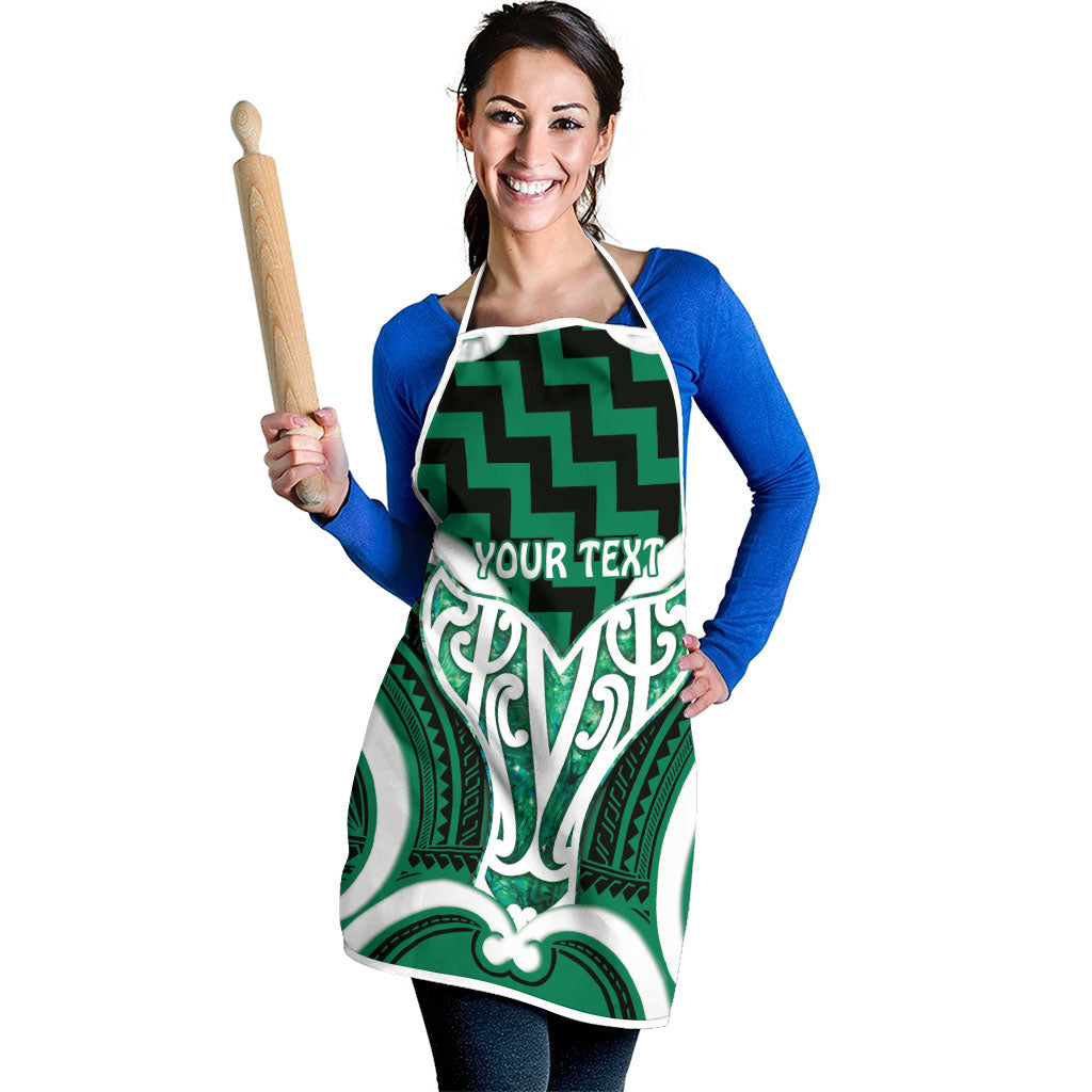 Aotearoa Atua Tangaroa Personalised Apron God Of The Sea Maori Whale Tail Green