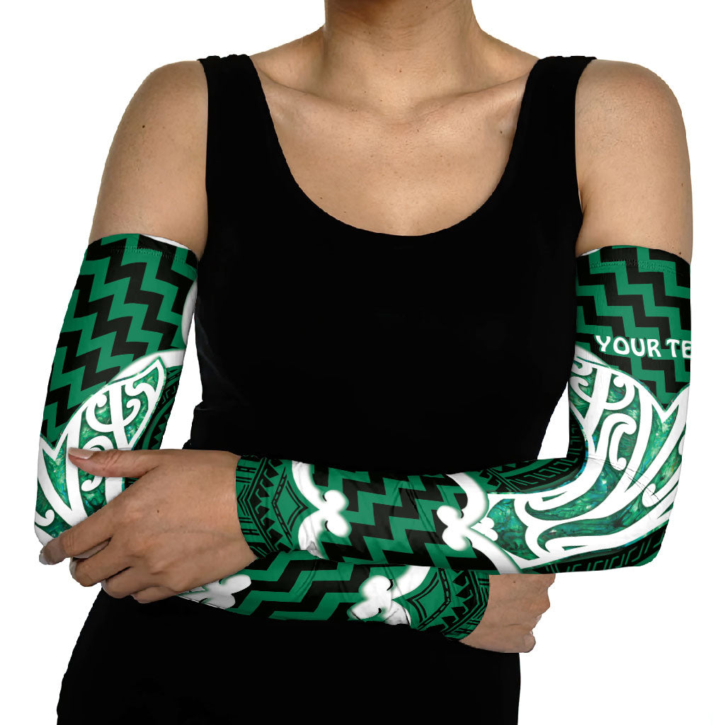 Aotearoa Atua Tangaroa Personalised Arm Sleeves God Of The Sea Maori Whale Tail Green