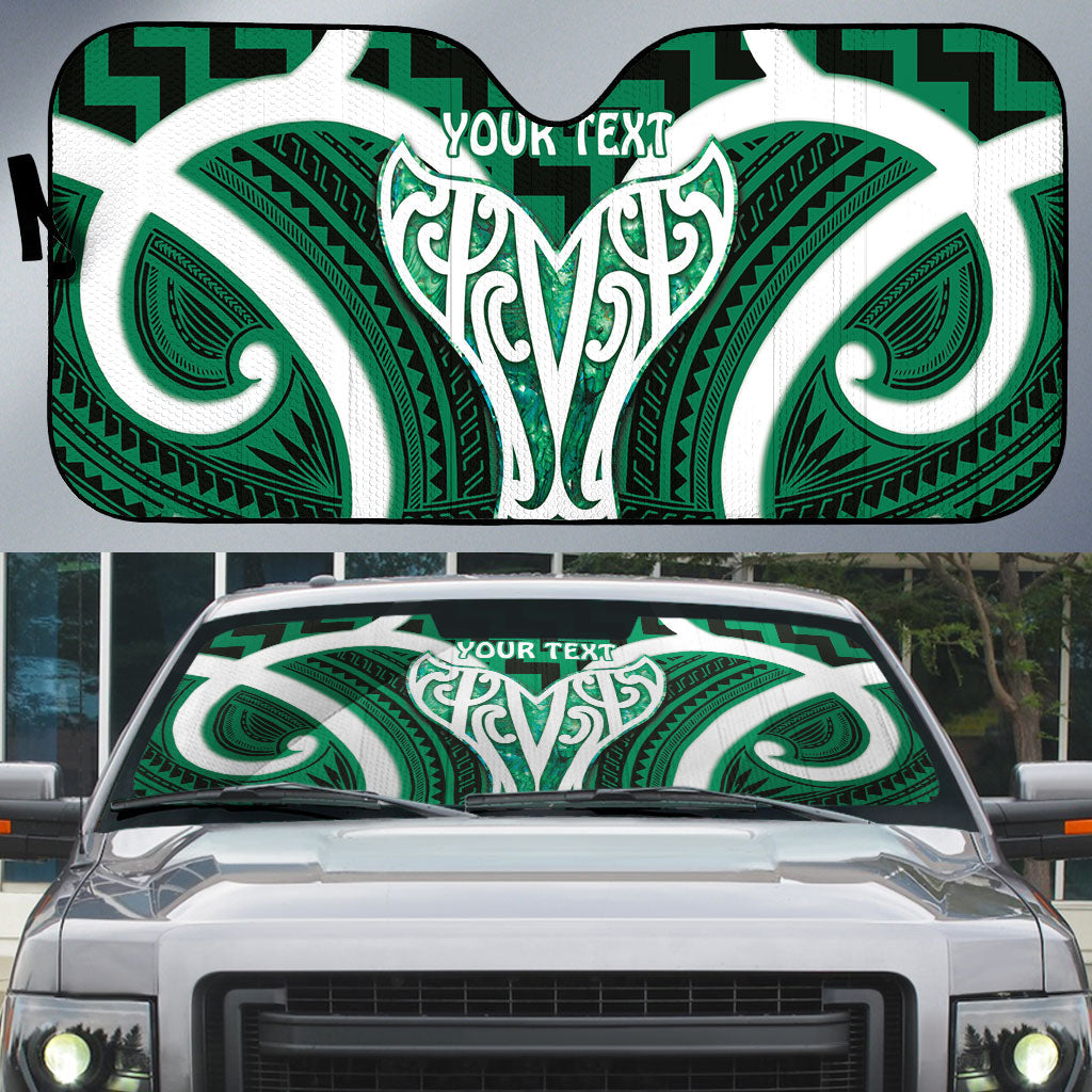 Aotearoa Atua Tangaroa Personalised Auto Sun Shade God Of The Sea Maori Whale Tail Green