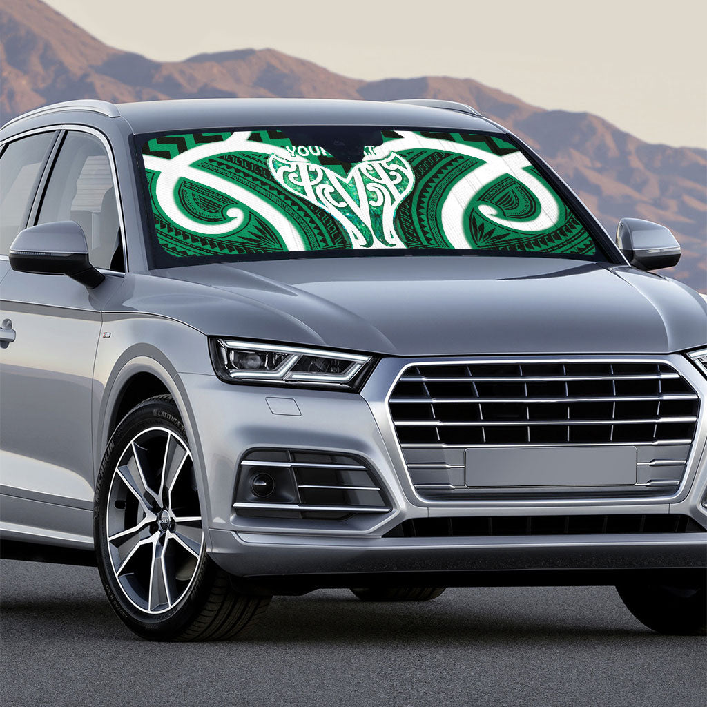 Aotearoa Atua Tangaroa Personalised Auto Sun Shade God Of The Sea Maori Whale Tail Green