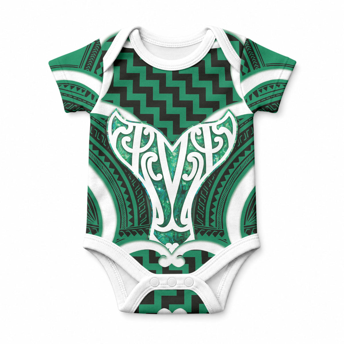 Aotearoa Atua Tangaroa Personalised Baby Onesie God Of The Sea Maori Whale Tail Green