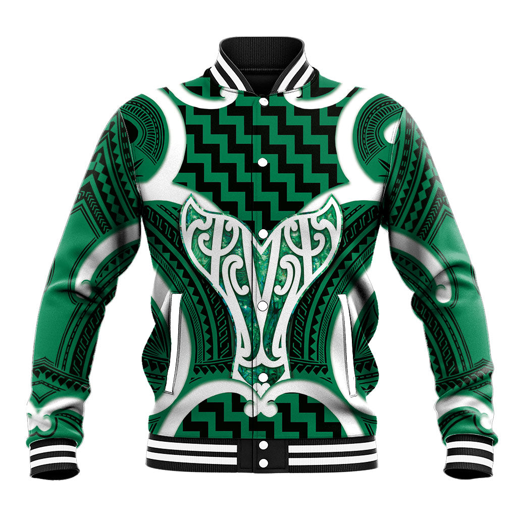 Aotearoa Atua Tangaroa Personalised Baseball Jacket God Of The Sea Maori Whale Tail Green