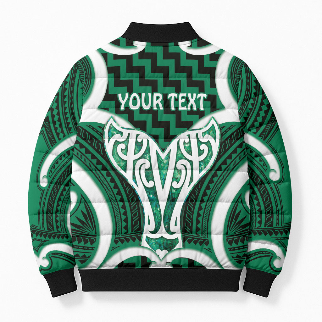 Aotearoa Atua Tangaroa Personalised Bomber Puffer Jacket God Of The Sea Maori Whale Tail Green