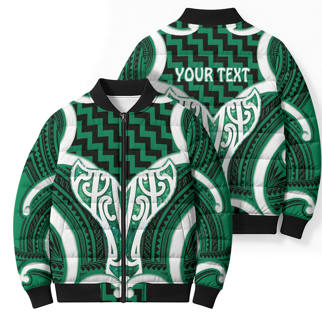 Aotearoa Atua Tangaroa Personalised Bomber Puffer Jacket God Of The Sea Maori Whale Tail Green