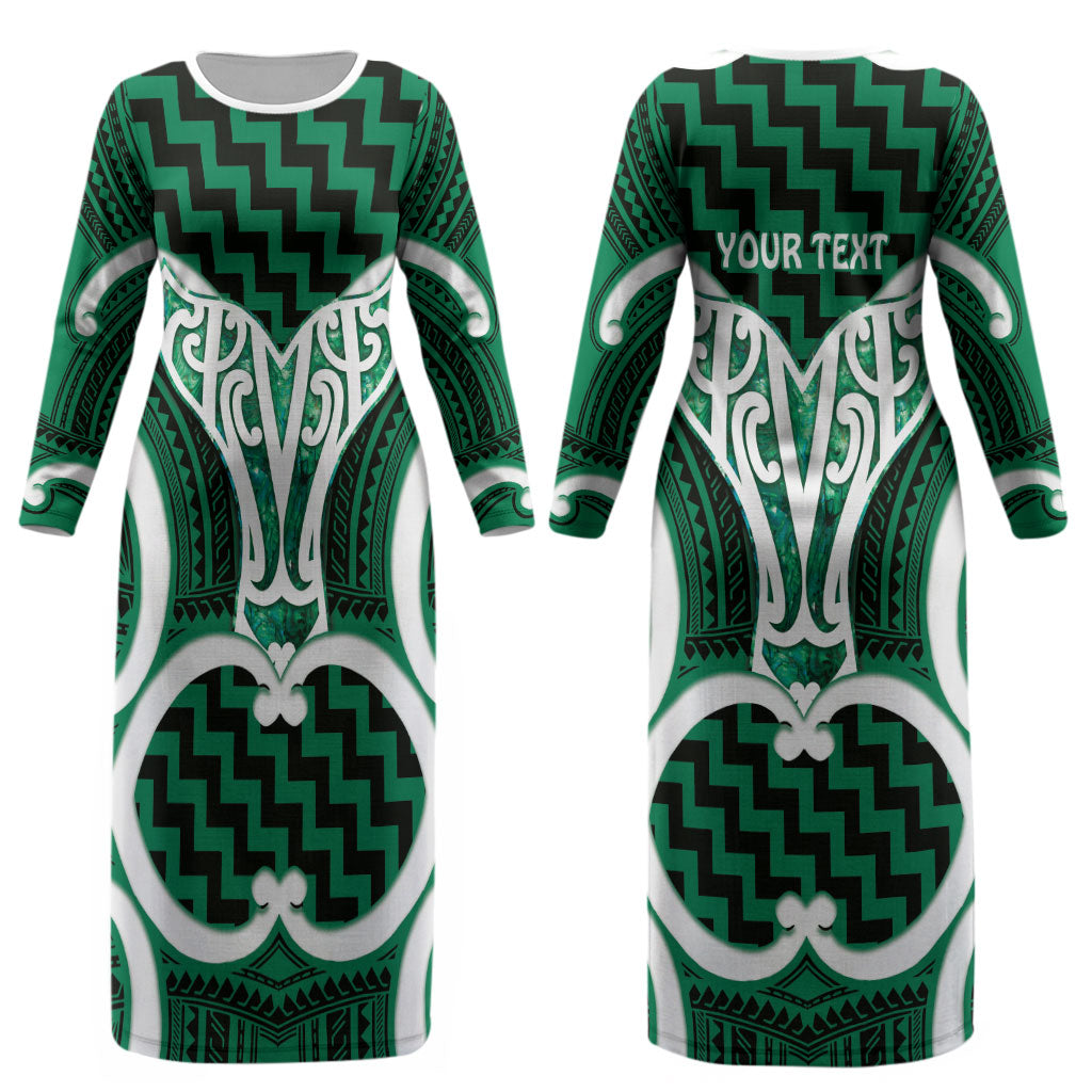 Aotearoa Atua Tangaroa Personalised Couples Matching Long Sleeve Bodycon Dress and Hawaiian Shirt God Of The Sea Maori Whale Tail Green