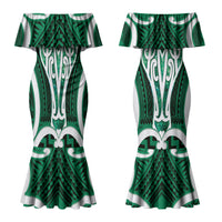 Aotearoa Atua Tangaroa Personalised Couples Matching Mermaid Dress and Hawaiian Shirt God Of The Sea Maori Whale Tail Green