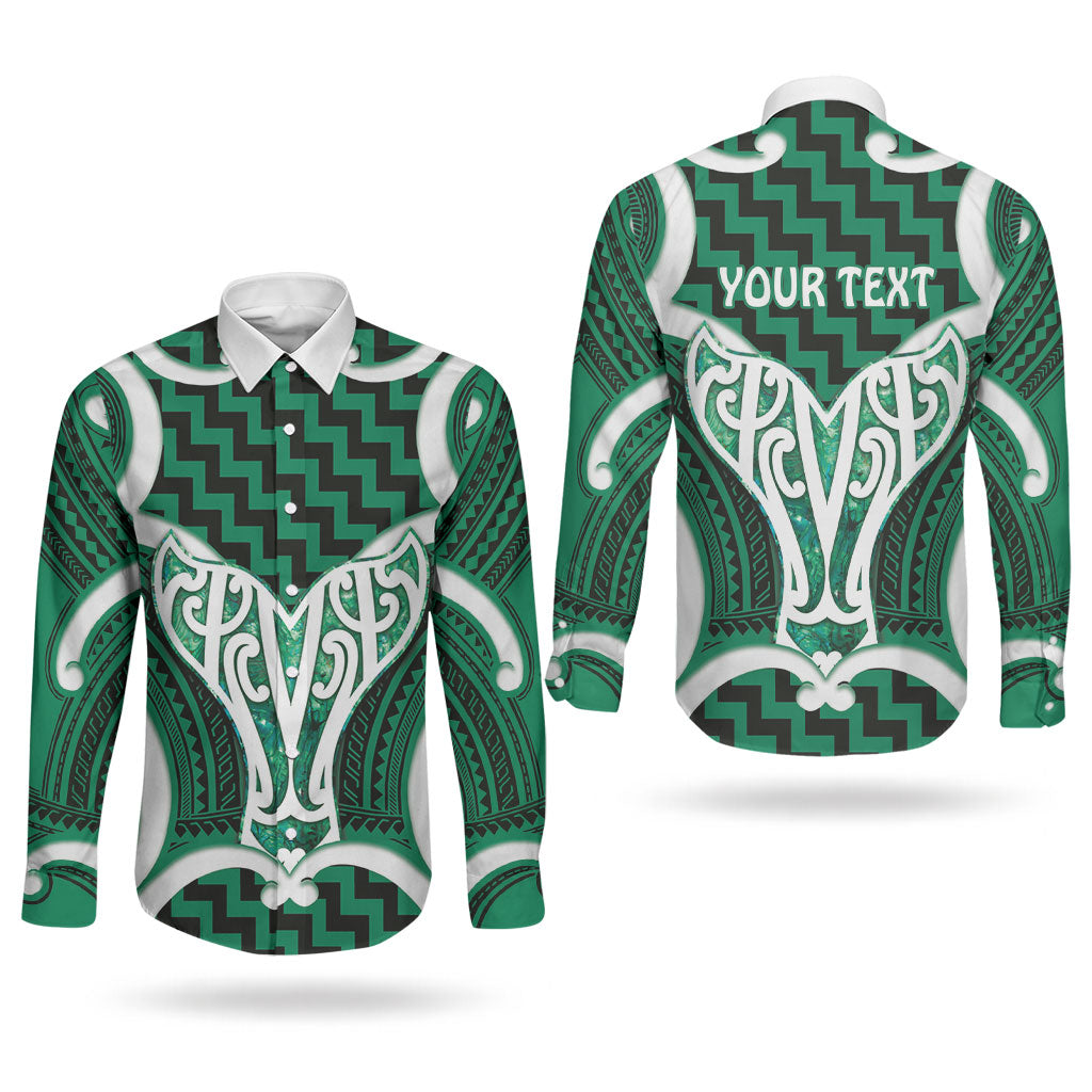 Aotearoa Atua Tangaroa Personalised Couples Matching Off Shoulder Maxi Dress and Long Sleeve Button Shirt God Of The Sea Maori Whale Tail Green