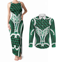 Aotearoa Atua Tangaroa Personalised Couples Matching Tank Maxi Dress and Long Sleeve Button Shirt God Of The Sea Maori Whale Tail Green