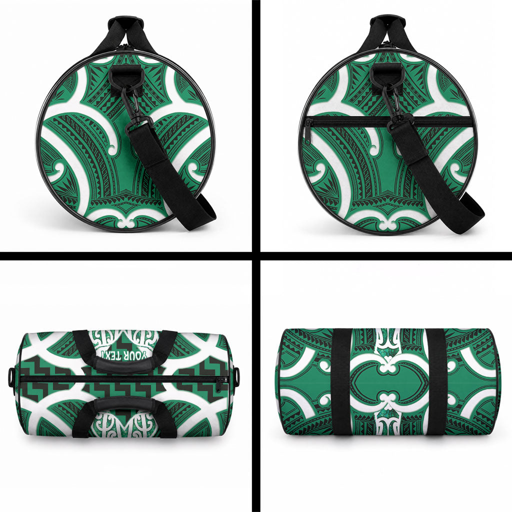 Aotearoa Atua Tangaroa Personalised Duffle Bag God Of The Sea Maori Whale Tail Green