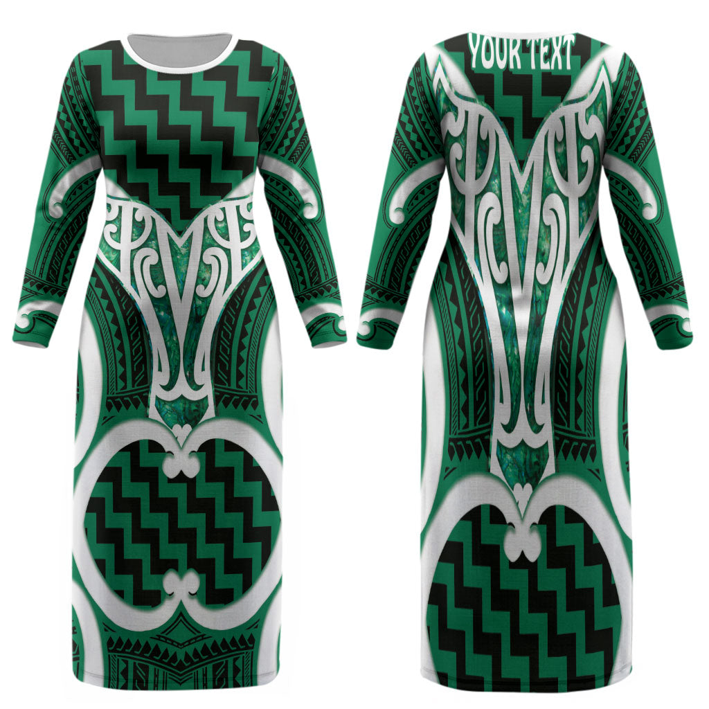 Aotearoa Atua Tangaroa Personalised Family Matching Long Sleeve Bodycon Dress and Hawaiian Shirt God Of The Sea Maori Whale Tail Green