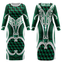 Aotearoa Atua Tangaroa Personalised Family Matching Long Sleeve Bodycon Dress and Hawaiian Shirt God Of The Sea Maori Whale Tail Green
