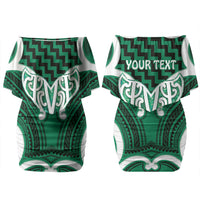 Aotearoa Atua Tangaroa Personalised Family Matching Off Shoulder Short Dress and Hawaiian Shirt God Of The Sea Maori Whale Tail Green