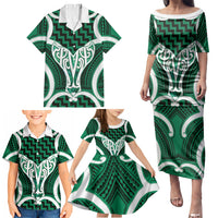 Aotearoa Atua Tangaroa Personalised Family Matching Puletasi and Hawaiian Shirt God Of The Sea Maori Whale Tail Green