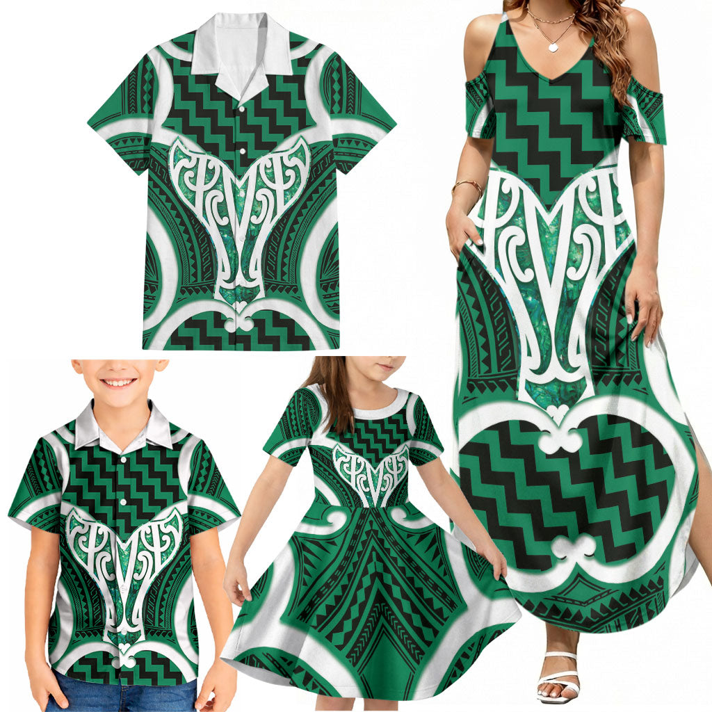 Aotearoa Atua Tangaroa Personalised Family Matching Summer Maxi Dress and Hawaiian Shirt God Of The Sea Maori Whale Tail Green