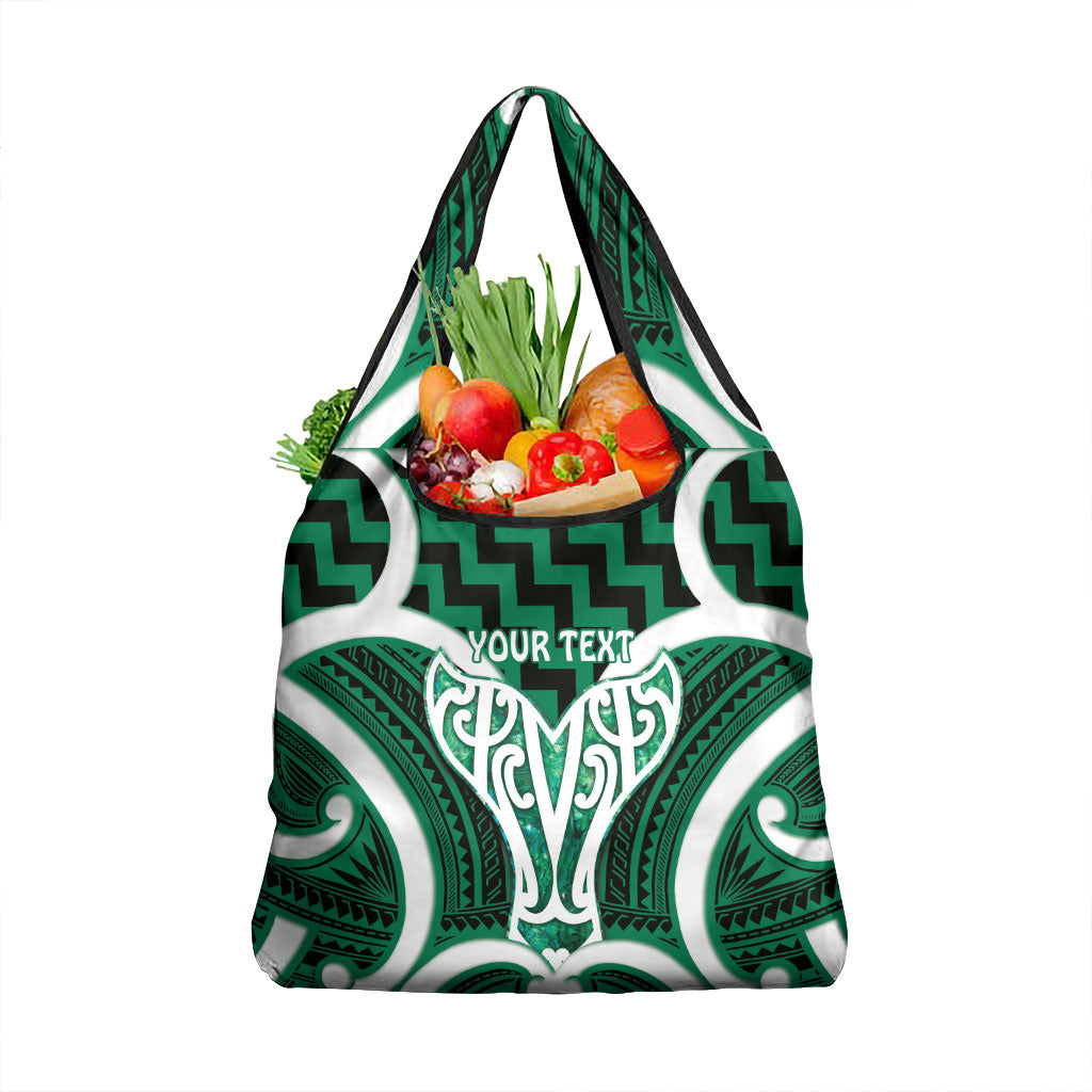 Aotearoa Atua Tangaroa Personalised Grocery Bag God Of The Sea Maori Whale Tail Green