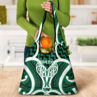 Aotearoa Atua Tangaroa Personalised Grocery Bag God Of The Sea Maori Whale Tail Green