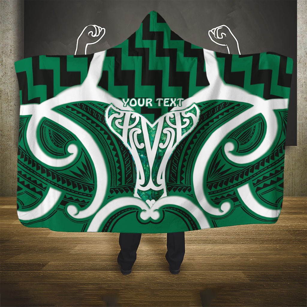 Aotearoa Atua Tangaroa Personalised Hooded Blanket God Of The Sea Maori Whale Tail Green