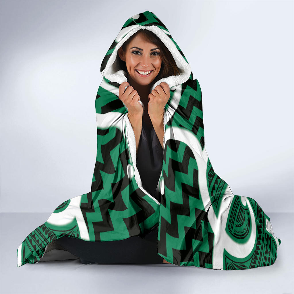 Aotearoa Atua Tangaroa Personalised Hooded Blanket God Of The Sea Maori Whale Tail Green