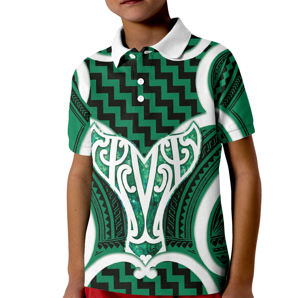 Aotearoa Atua Tangaroa Personalised Kid Polo Shirt God Of The Sea Maori Whale Tail Green