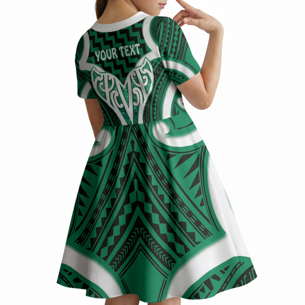 Aotearoa Atua Tangaroa Personalised Kid Short Sleeve Dress God Of The Sea Maori Whale Tail Green