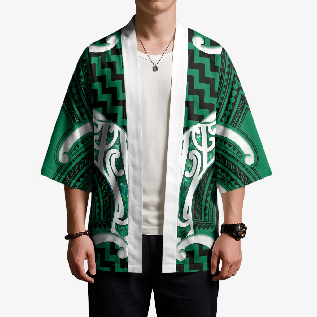 Aotearoa Atua Tangaroa Personalised Kimono God Of The Sea Maori Whale Tail Green
