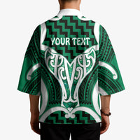 Aotearoa Atua Tangaroa Personalised Kimono God Of The Sea Maori Whale Tail Green