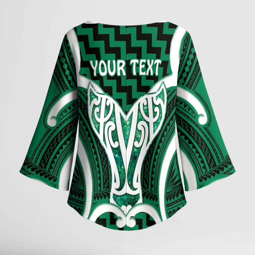 Aotearoa Atua Tangaroa Personalised Kimono Sleeve Blouse God Of The Sea Maori Whale Tail Green