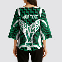 Aotearoa Atua Tangaroa Personalised Kimono Sleeve Blouse God Of The Sea Maori Whale Tail Green