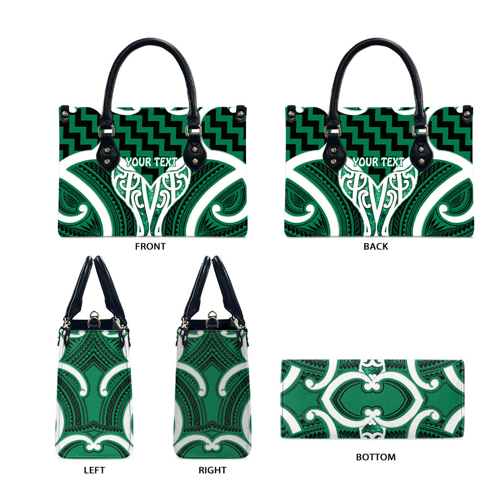 Aotearoa Atua Tangaroa Personalised Leather Bag God Of The Sea Maori Whale Tail Green