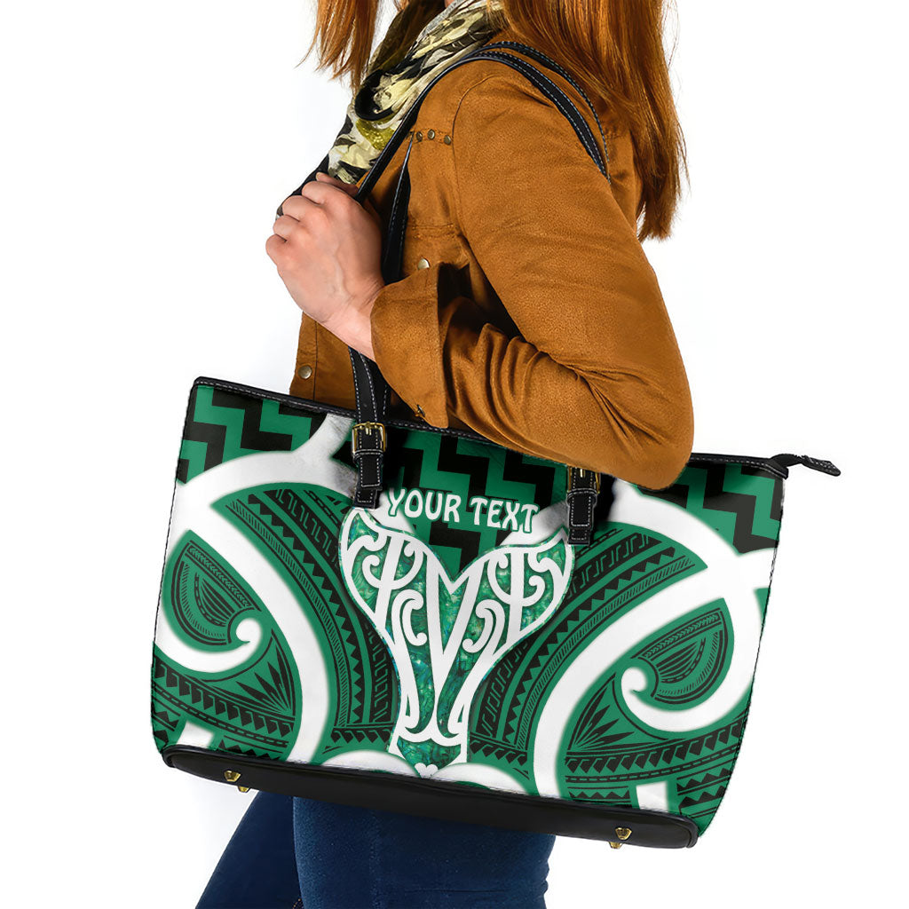 Aotearoa Atua Tangaroa Personalised Leather Tote Bag God Of The Sea Maori Whale Tail Green