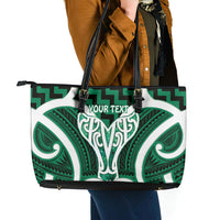 Aotearoa Atua Tangaroa Personalised Leather Tote Bag God Of The Sea Maori Whale Tail Green