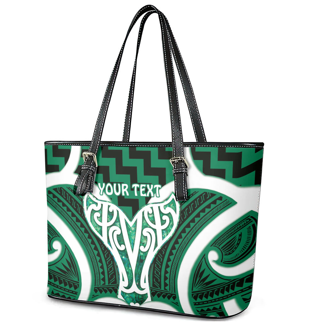 Aotearoa Atua Tangaroa Personalised Leather Tote Bag God Of The Sea Maori Whale Tail Green