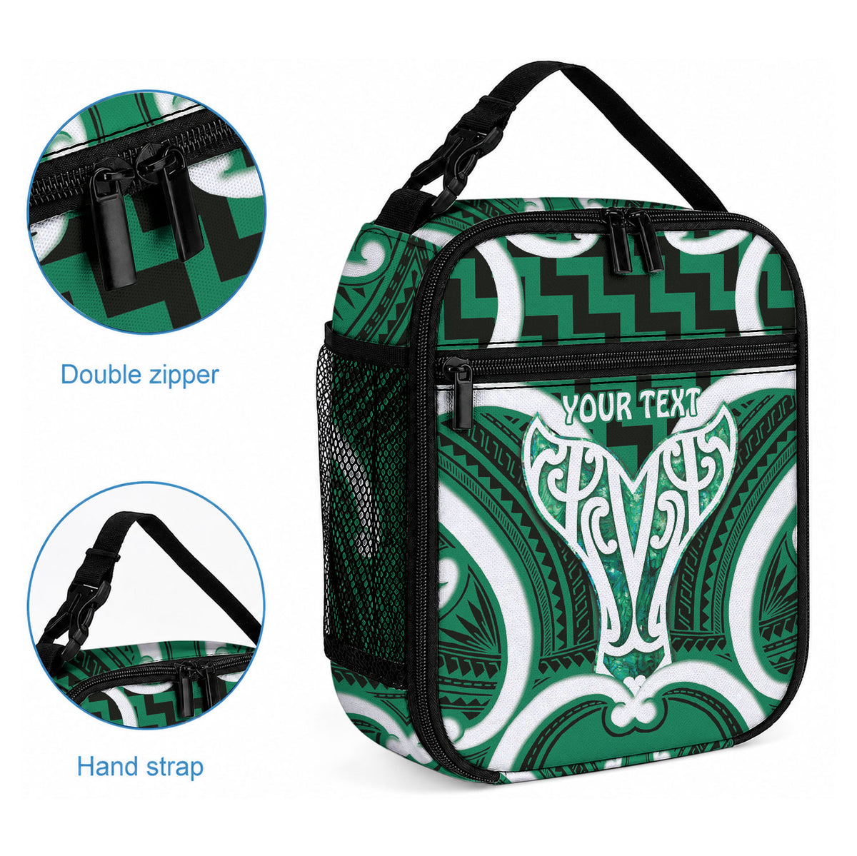 Aotearoa Atua Tangaroa Personalised Lunch Bag God Of The Sea Maori Whale Tail Green