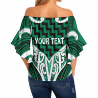 Aotearoa Atua Tangaroa Personalised Off Shoulder Wrap Waist Top God Of The Sea Maori Whale Tail Green