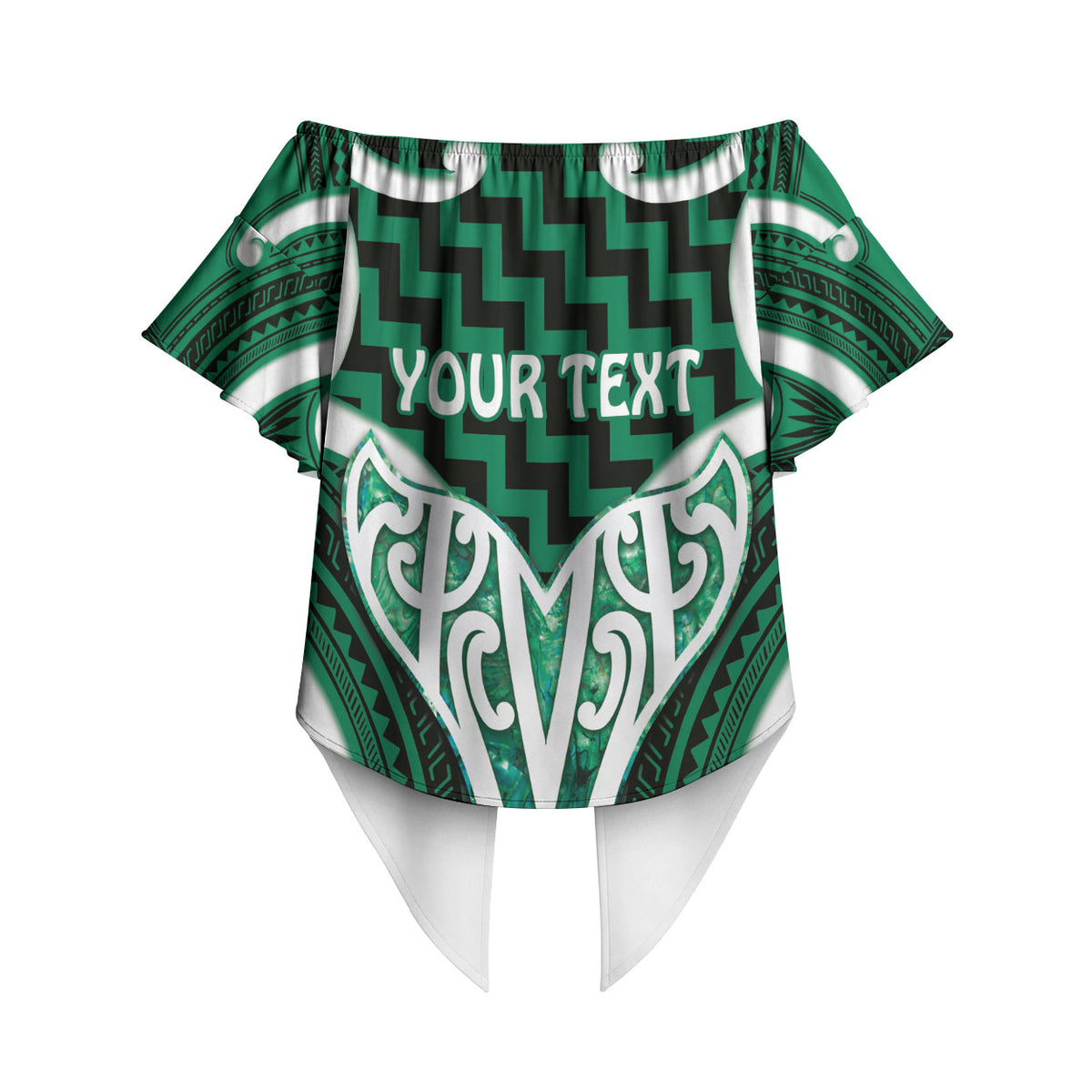 Aotearoa Atua Tangaroa Personalised Off Shoulder Wrap Waist Top God Of The Sea Maori Whale Tail Green