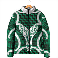 Aotearoa Atua Tangaroa Personalised Padded Jacket God Of The Sea Maori Whale Tail Green
