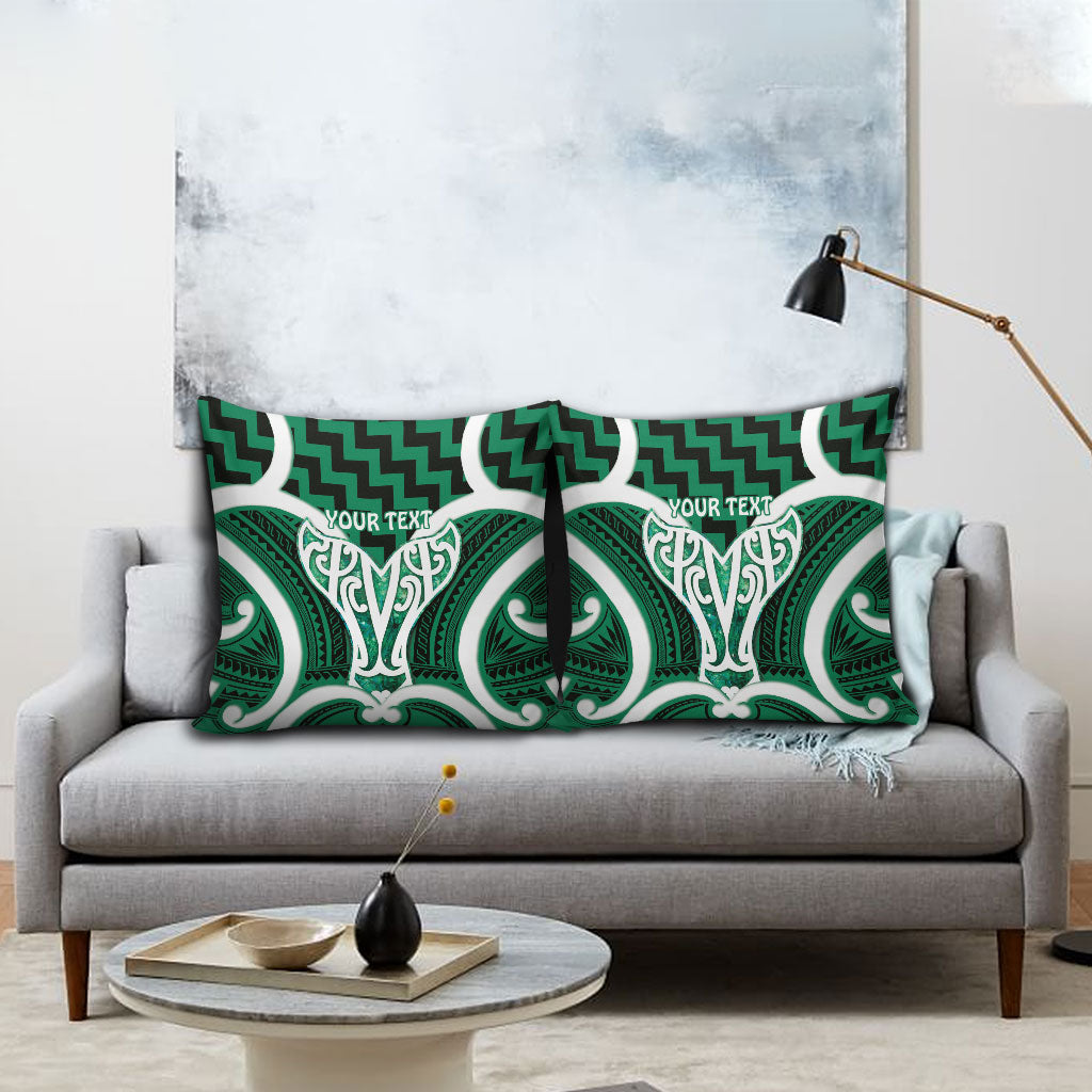 Aotearoa Atua Tangaroa Personalised Pillow Cover God Of The Sea Maori Whale Tail Green