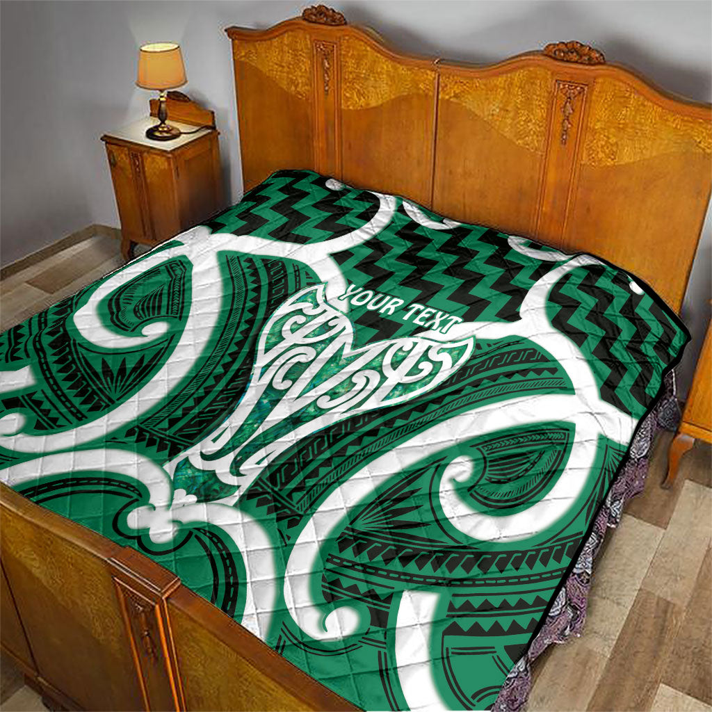 Aotearoa Atua Tangaroa Personalised Quilt God Of The Sea Maori Whale Tail Green