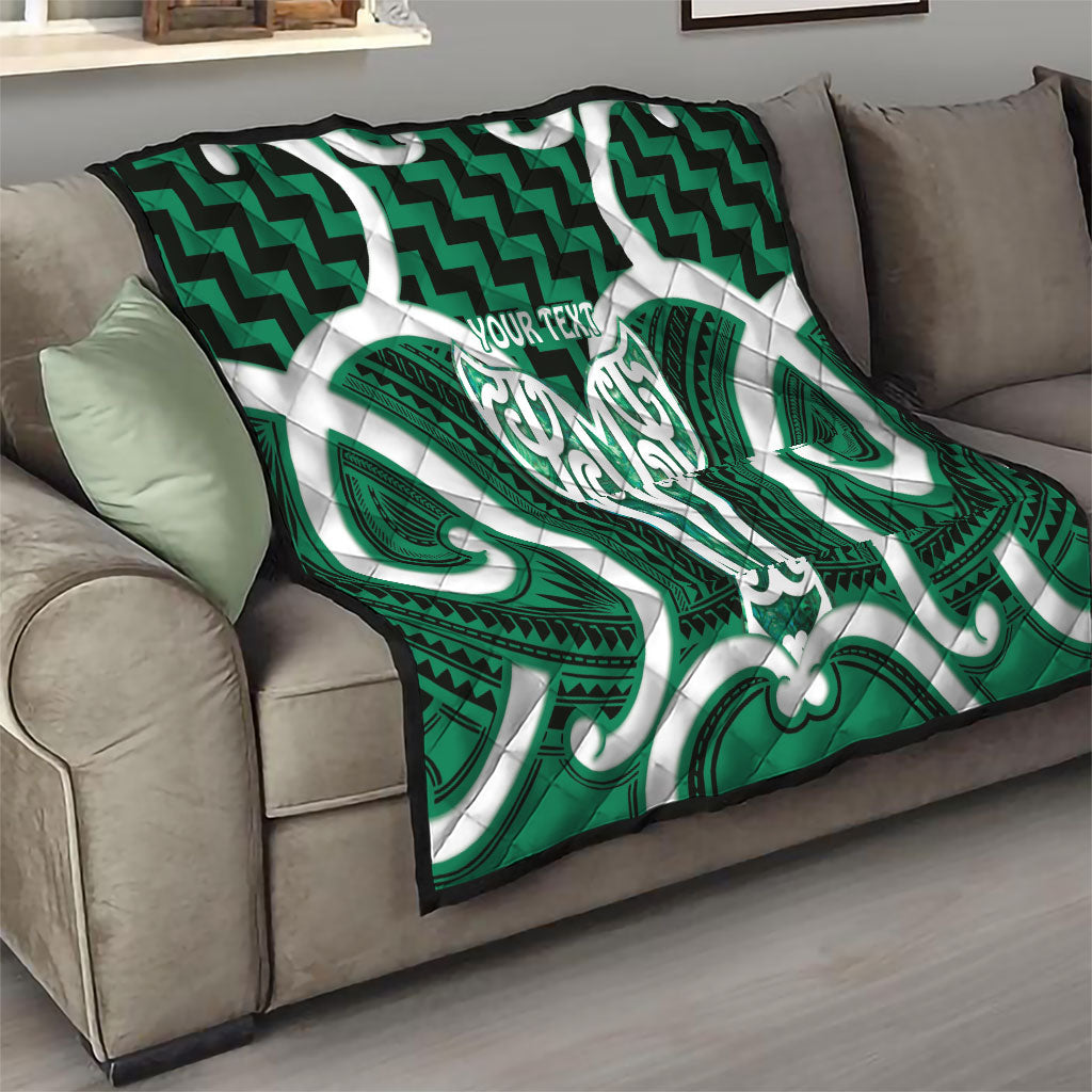 Aotearoa Atua Tangaroa Personalised Quilt God Of The Sea Maori Whale Tail Green