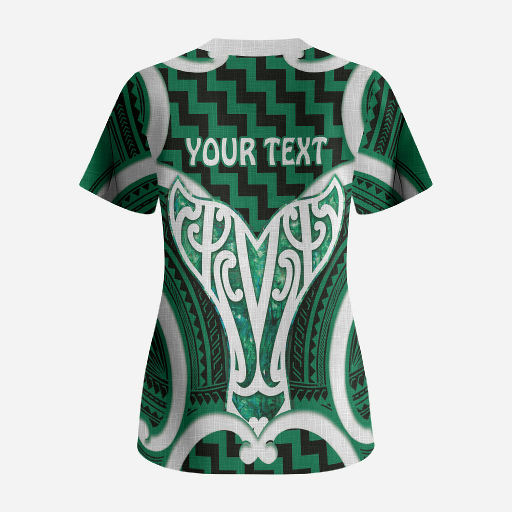 Aotearoa Atua Tangaroa Personalised Scrub Top God Of The Sea Maori Whale Tail Green