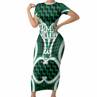 Aotearoa Atua Tangaroa Personalised Short Sleeve Bodycon Dress God Of The Sea Maori Whale Tail Green