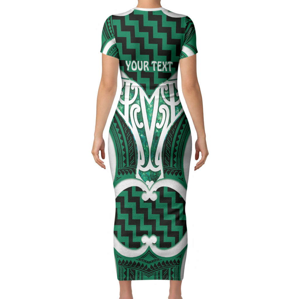 Aotearoa Atua Tangaroa Personalised Short Sleeve Bodycon Dress God Of The Sea Maori Whale Tail Green