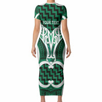 Aotearoa Atua Tangaroa Personalised Short Sleeve Bodycon Dress God Of The Sea Maori Whale Tail Green
