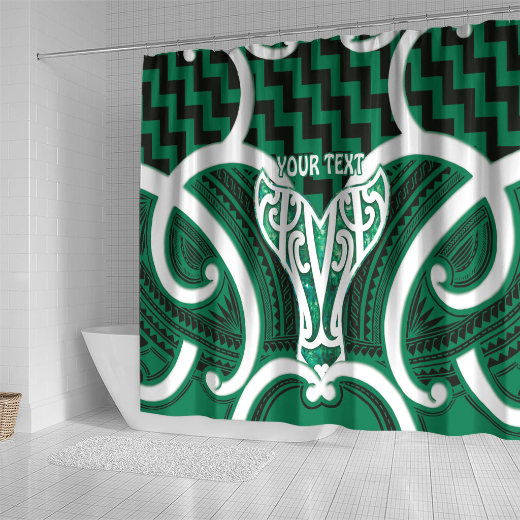 Aotearoa Atua Tangaroa Personalised Shower Curtain God Of The Sea Maori Whale Tail Green