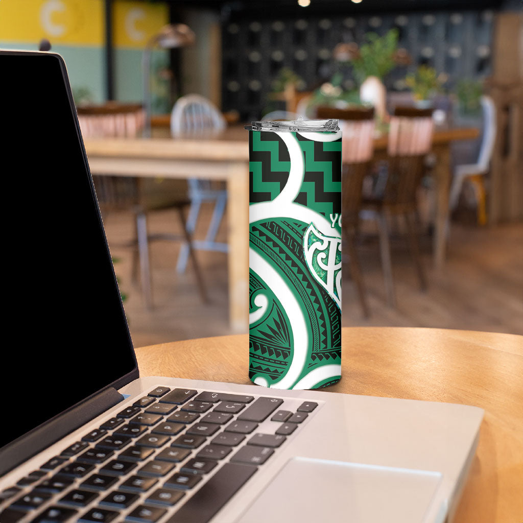 Aotearoa Atua Tangaroa Personalised Skinny Tumbler God Of The Sea Maori Whale Tail Green