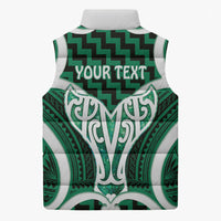 Aotearoa Atua Tangaroa Personalised Sleeveless Puffer Jacket God Of The Sea Maori Whale Tail Green