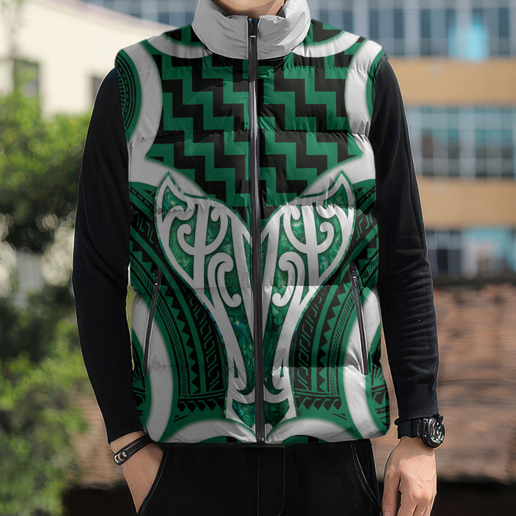 Aotearoa Atua Tangaroa Personalised Sleeveless Puffer Jacket God Of The Sea Maori Whale Tail Green