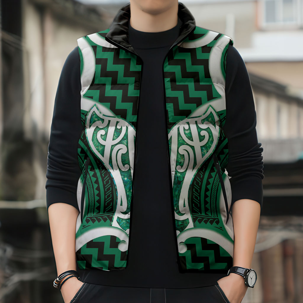Aotearoa Atua Tangaroa Personalised Sleeveless Puffer Jacket God Of The Sea Maori Whale Tail Green